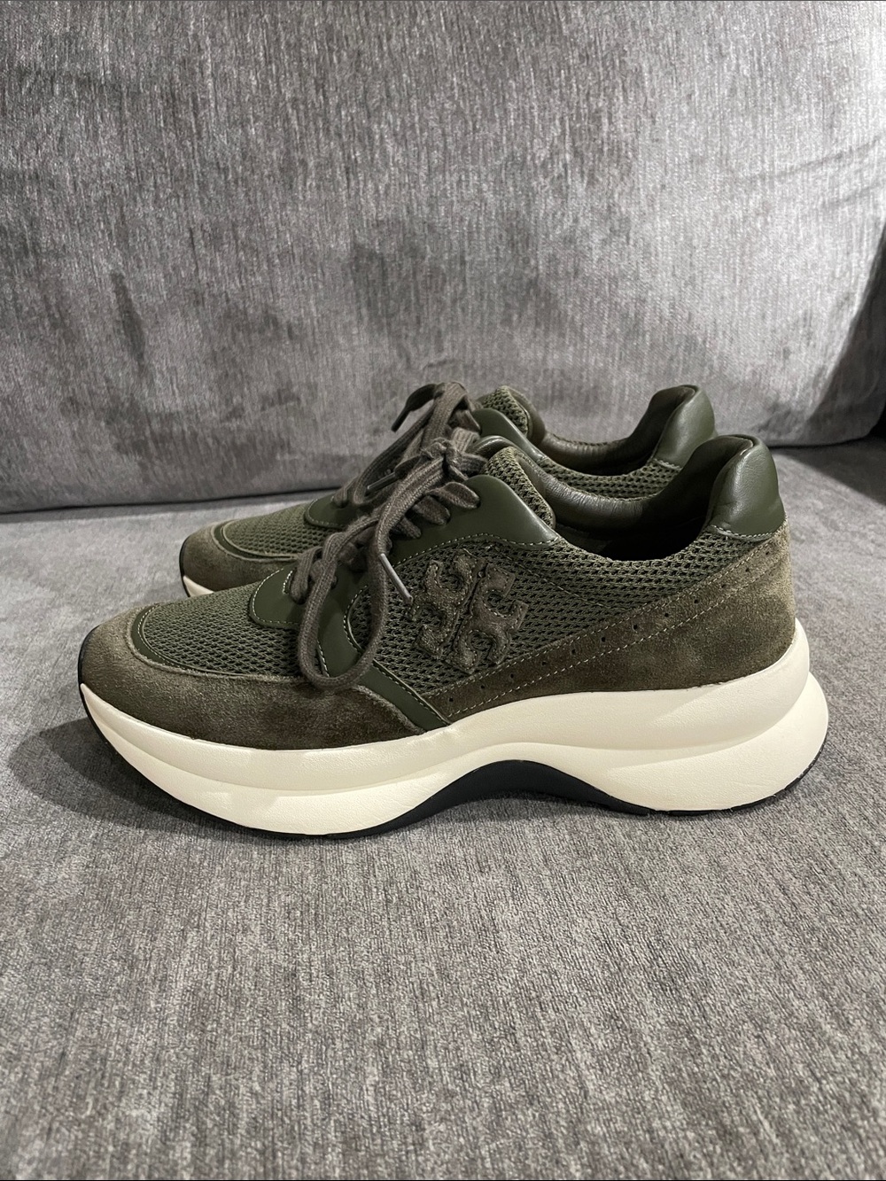Tory Burch Kick Trainer Chevron Suede Mesh - Grove (Green) Chunky Sneaker 9.5 - Picture 11 of 16
